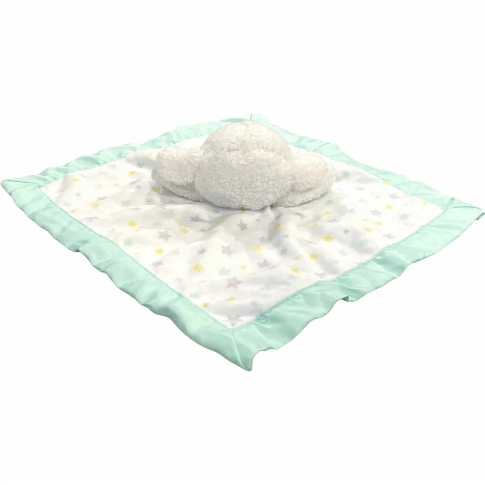 CARTERS Lamb Lovey Security Blanket Rattle Toy Satin Stars Mint Green Yellow 12”